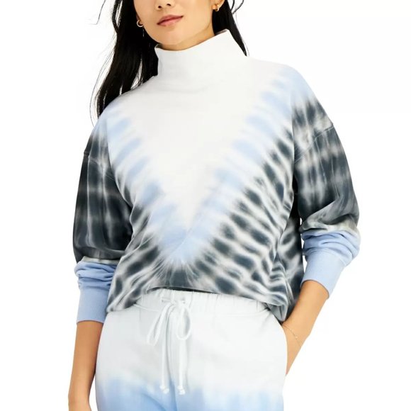 Tops - Style & Co Tie-Dye Mock-Neck Sweatshirt, Blue/Black Combo